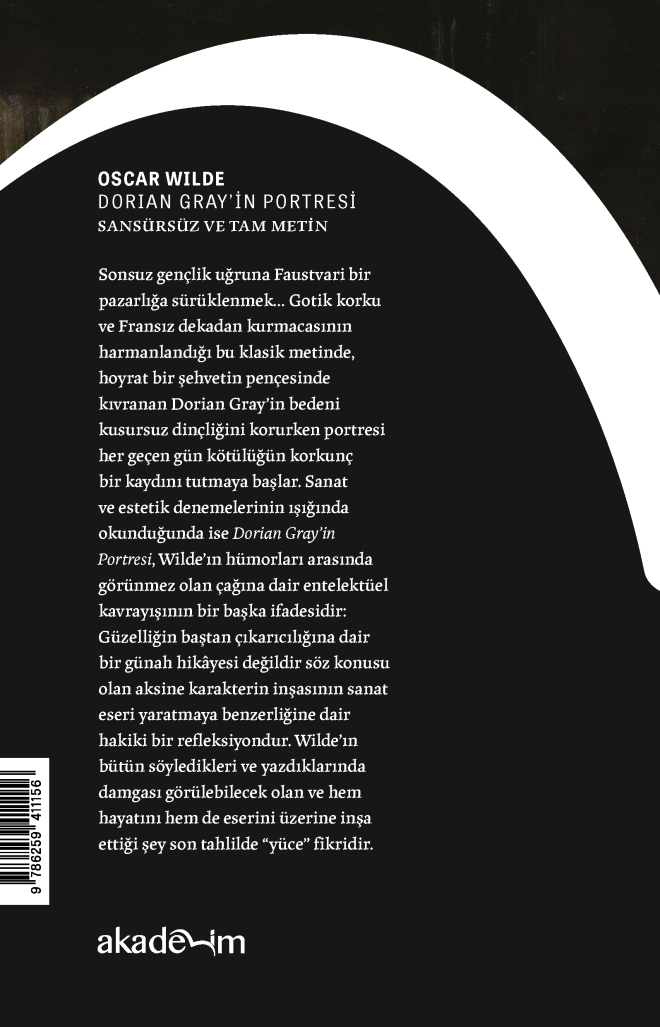 Dorian Gray'in Portresi [Sansürsüz ve Tam Metin] arka kapak