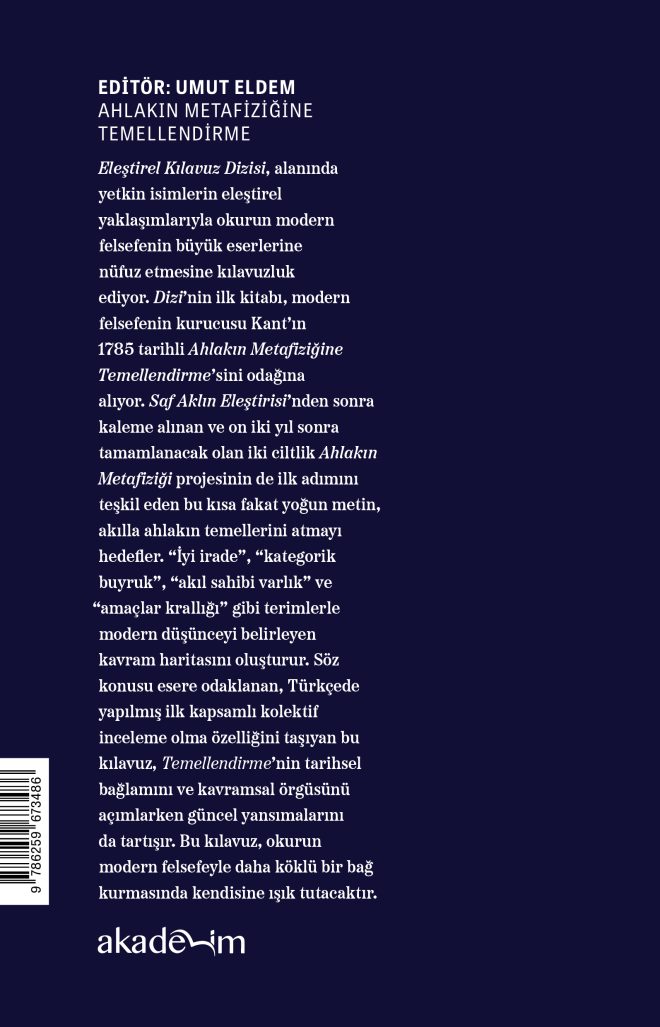 Ahlakın Metafiziğine Temellendirme arka kapak