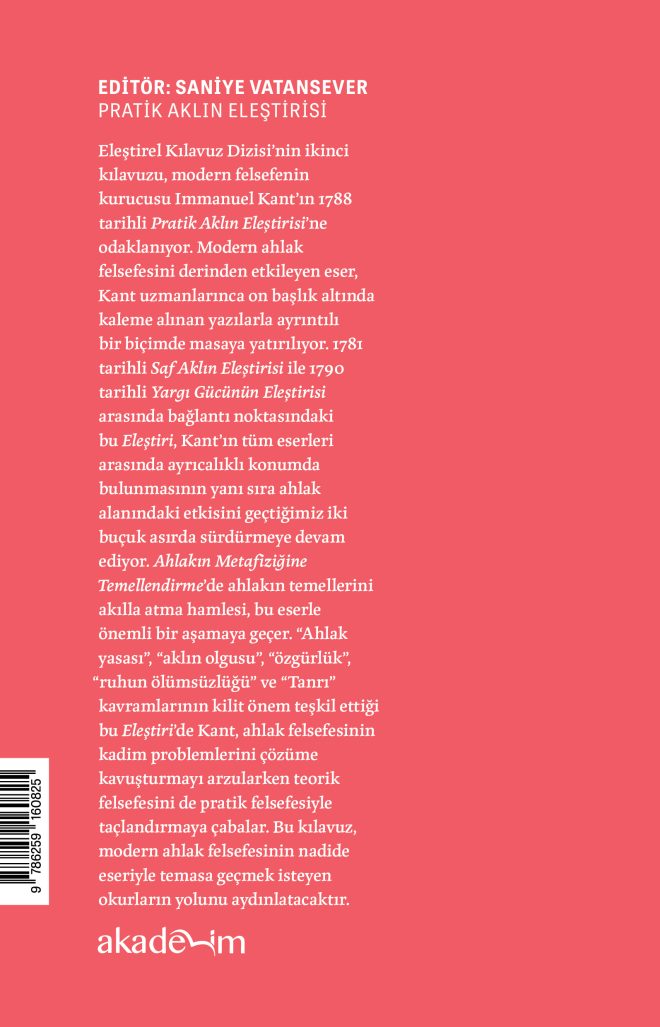 Pratik Aklın Eleştirisi arka kapak